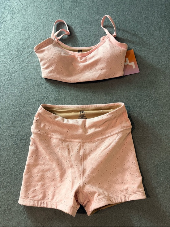 JoyLab Pants - JoyLab - Light Pink Eyelet High-Rise Bike Shorts with Matching Athletic Bra